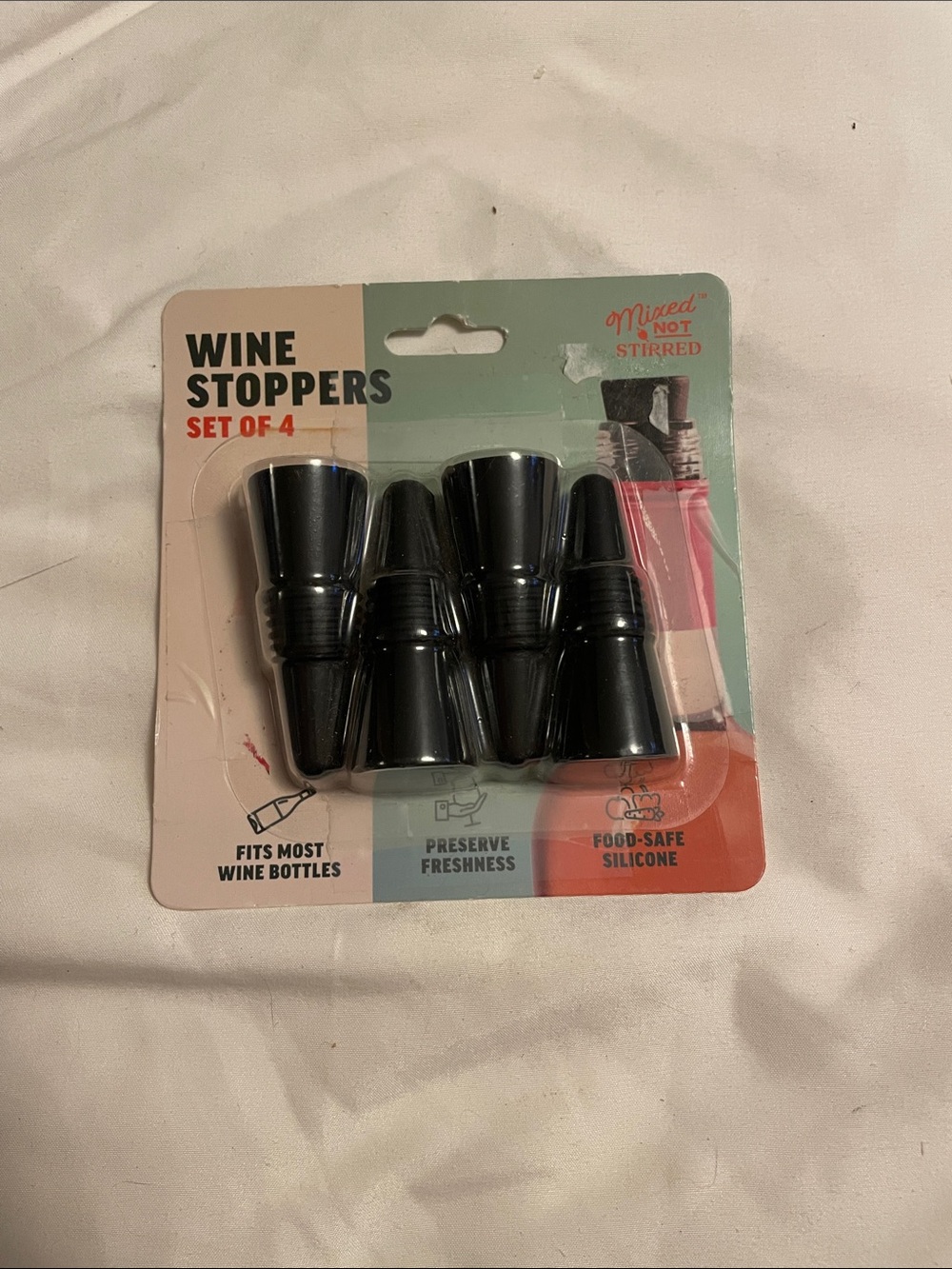 Set of 4 Black Silicone Wine Stoppers -